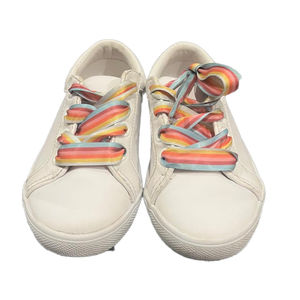 Janie and Jack Cream Sneakers with Rainbow Laces